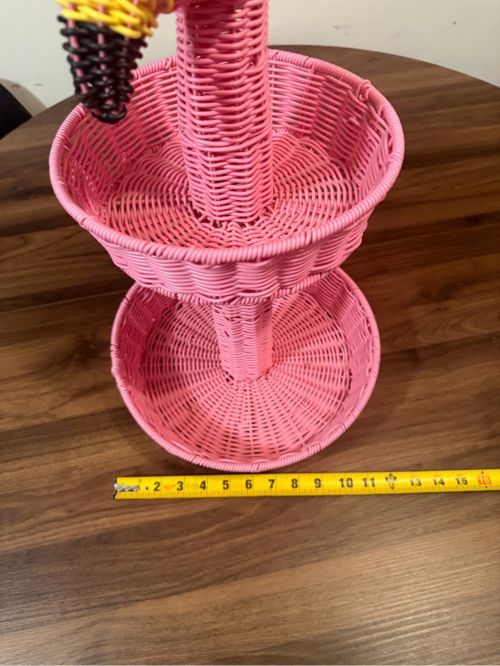Charming Pink Flamingo Wicker Two-Tier Basket - Picture 11 of 16